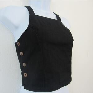 Stlishy Elgants Small Black Tank Top with Wooden Buttons Up Side